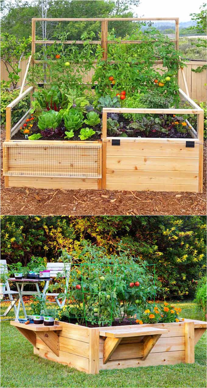 Raised Beds with benches | How to Build a Raised Vegetable Garden Bed | 39+ Simple & Cheap Raised Vegetable Garden Bed Ideas - farmfoodfamily.com