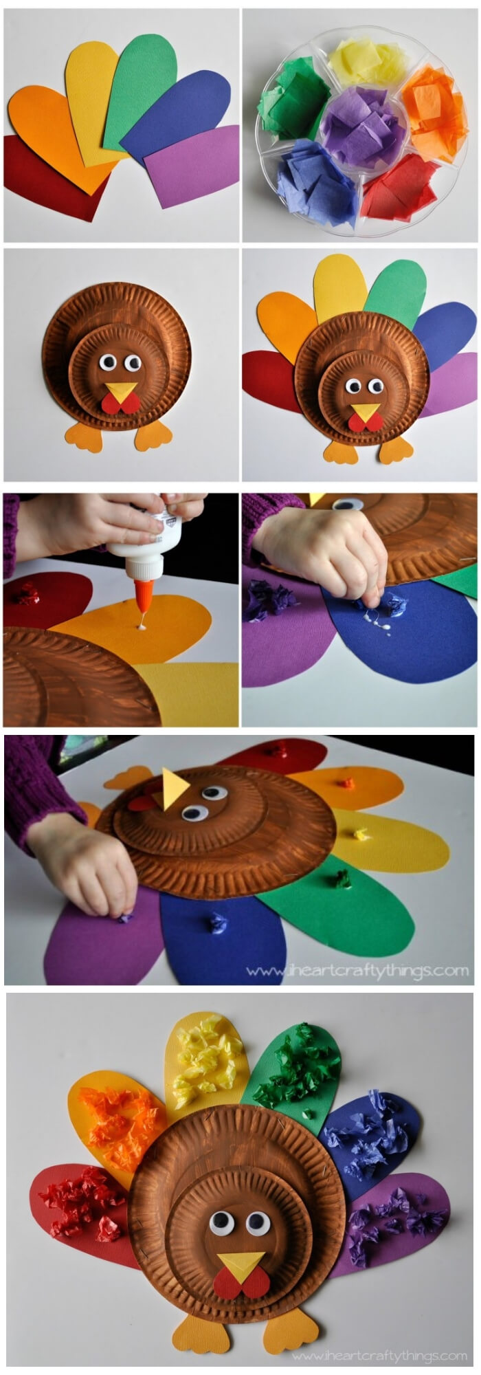 Cute and colorful kids turkey craft | Simple Ideas for Kids' Crafts for Thanksgiving - FarmFoodFamily.com