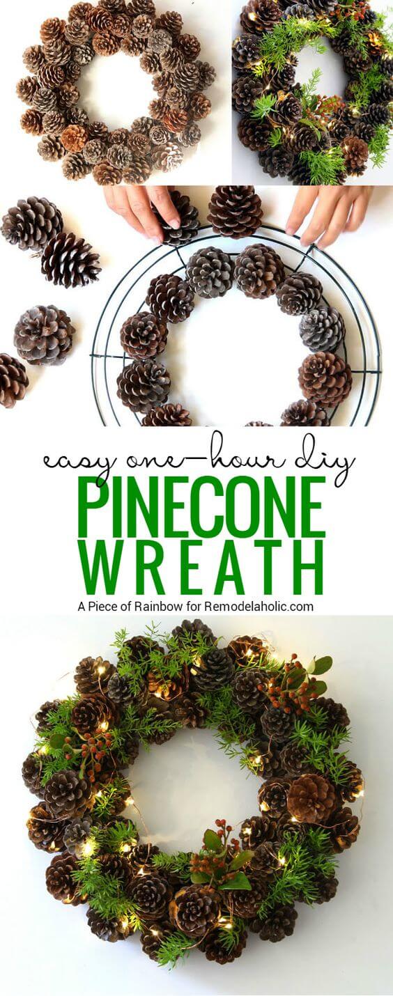 Pinecone Wreath | Creative, Easy, and Inexpensive Christmas Wreaths | Farmfoodfamily.com