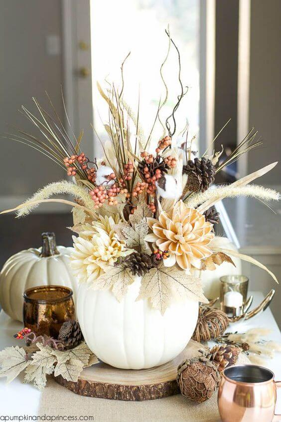 A white faux pumpkin | Best Thanksgiving Centerpieces