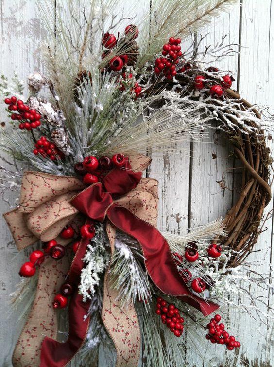 Winter Christmas Wreath for Door Red | Creative, Easy, and Inexpensive Christmas Wreaths | Farmfoodfamily.com