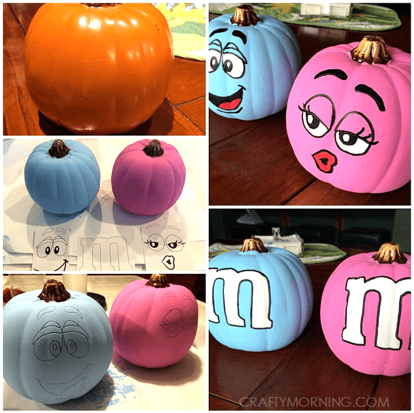 M&M Pumpkins | No-Carve Pumpkin Decorating Ideas For This Halloween