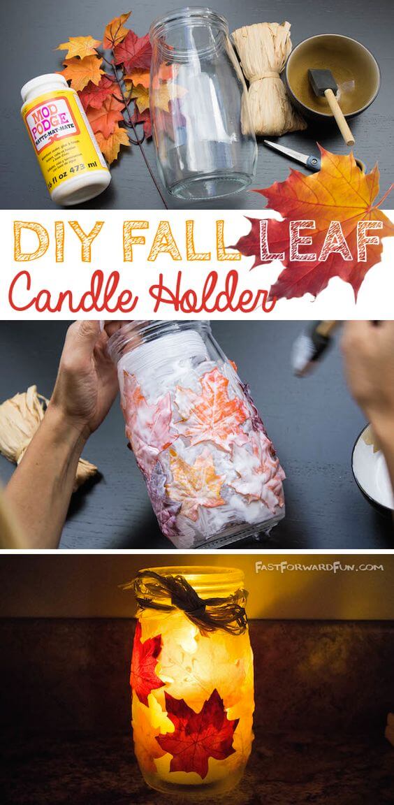 DIY Fall Leaf Candle Holder | DIY Fall Candle Decoration Ideas - Farmfoodfamily.com