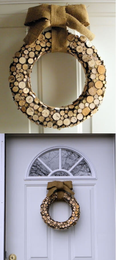 Inspired Christmas Wreath | DIY Wood Tree Log Decor Ideas - FarmFoodFamily.com