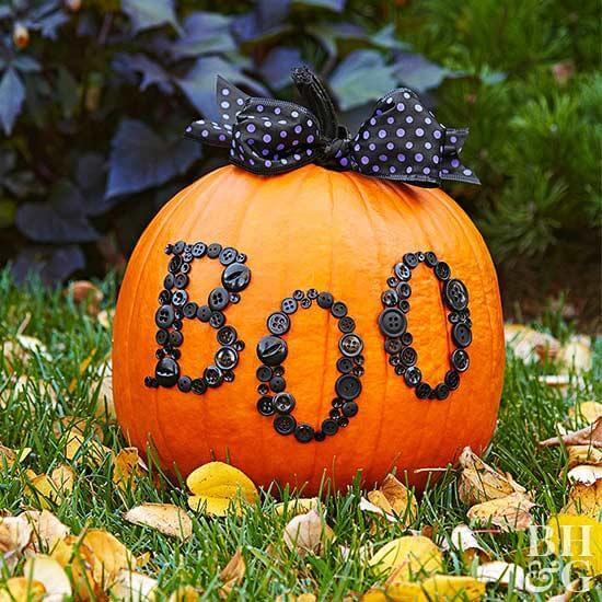 Boo-tiful Button Pumpkin | No-Carve Pumpkin Decorating Ideas For This Halloween