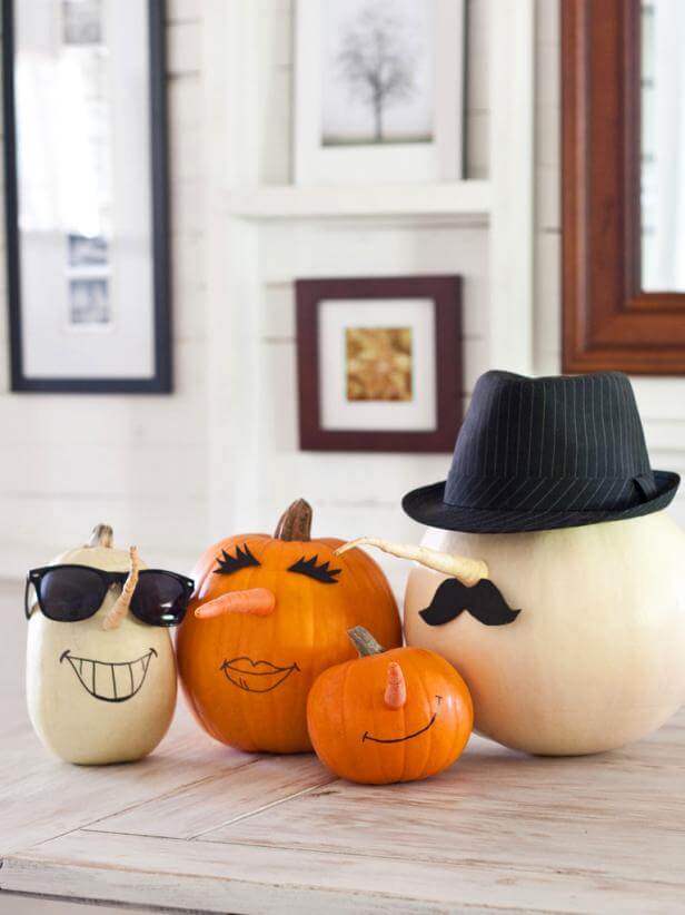 Parsnip and Carrot Pumpkin Characters | No-Carve Pumpkin Decorating Ideas For This Halloween