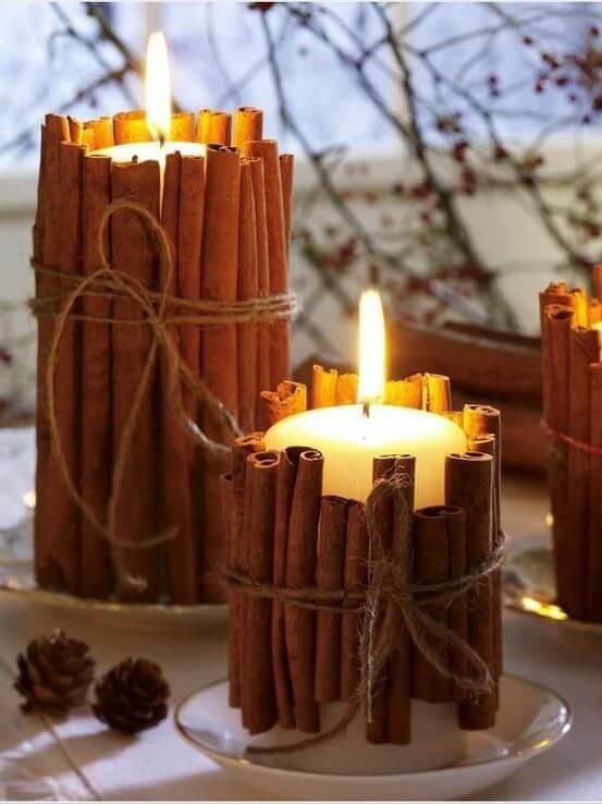 Cinnamon Stick Candles | DIY Fall Candle Decoration Ideas - Farmfoodfamily.com