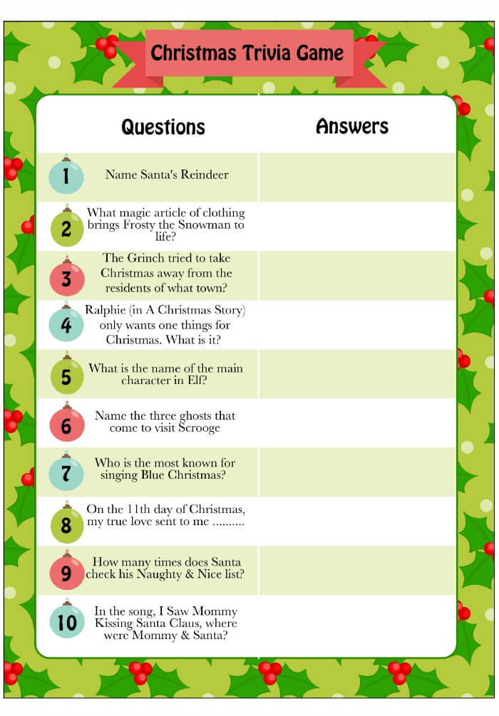 Printable Christmas Trivia | Christmas Party Games for Adults - FarmFoodFamily.com