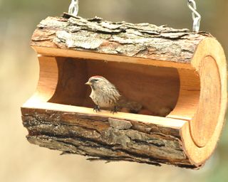 Bird feeder | DIY Wood Tree Log Decor Ideas - FarmFoodFamily.com
