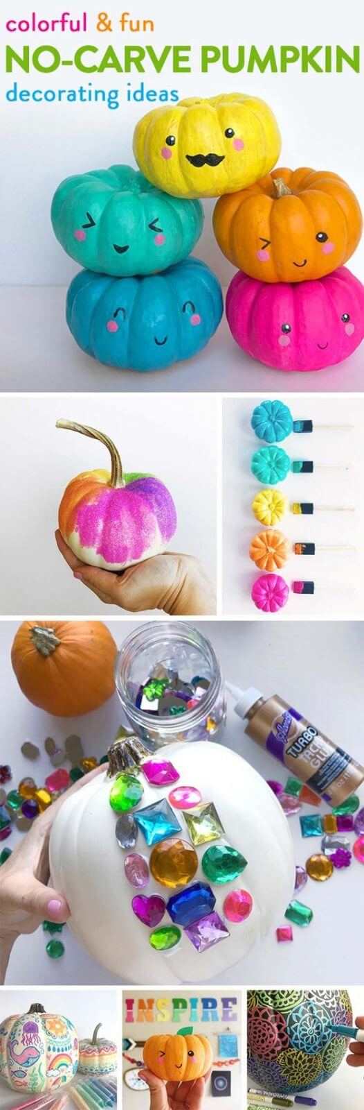 Colorful No-carve Pumpkin | No-Carve Pumpkin Decorating Ideas For This Halloween