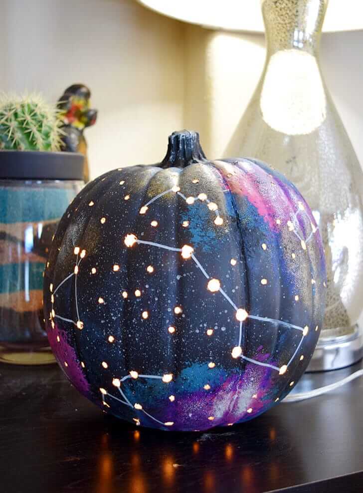 Galaxy Pumpkin World | No-Carve Pumpkin Decorating Ideas For This Halloween
