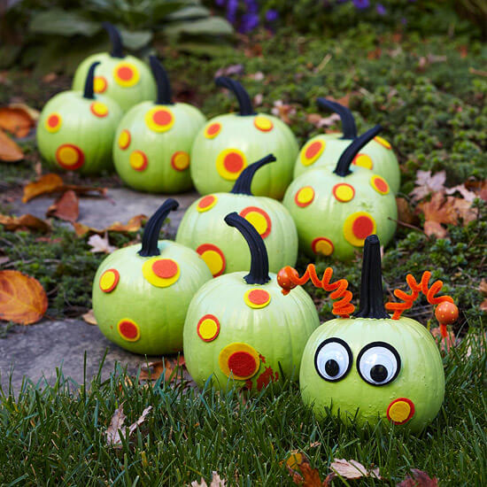 Caterpillar Pumpkins | No-Carve Pumpkin Decorating Ideas For This Halloween