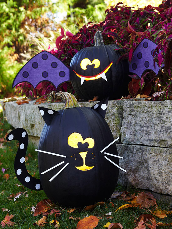 Black Cat & Bat Pumpkins | No-Carve Pumpkin Decorating Ideas For This Halloween