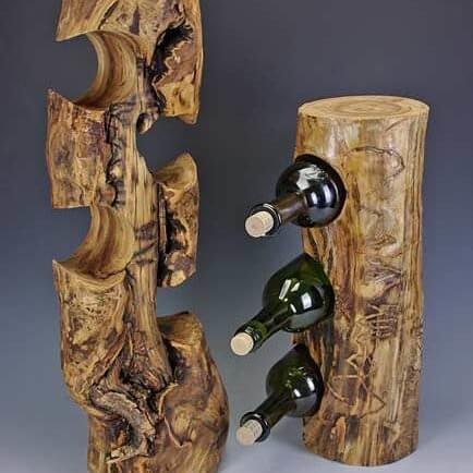 Wine Bottle Holder | DIY Wood Tree Log Decor Ideas - FarmFoodFamily.com