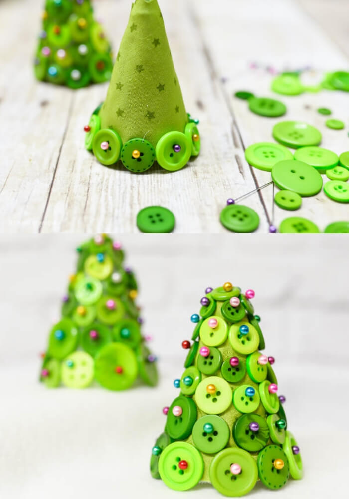 Button Christmas Trees | Cute and Easy Christmas Ornament Ideas