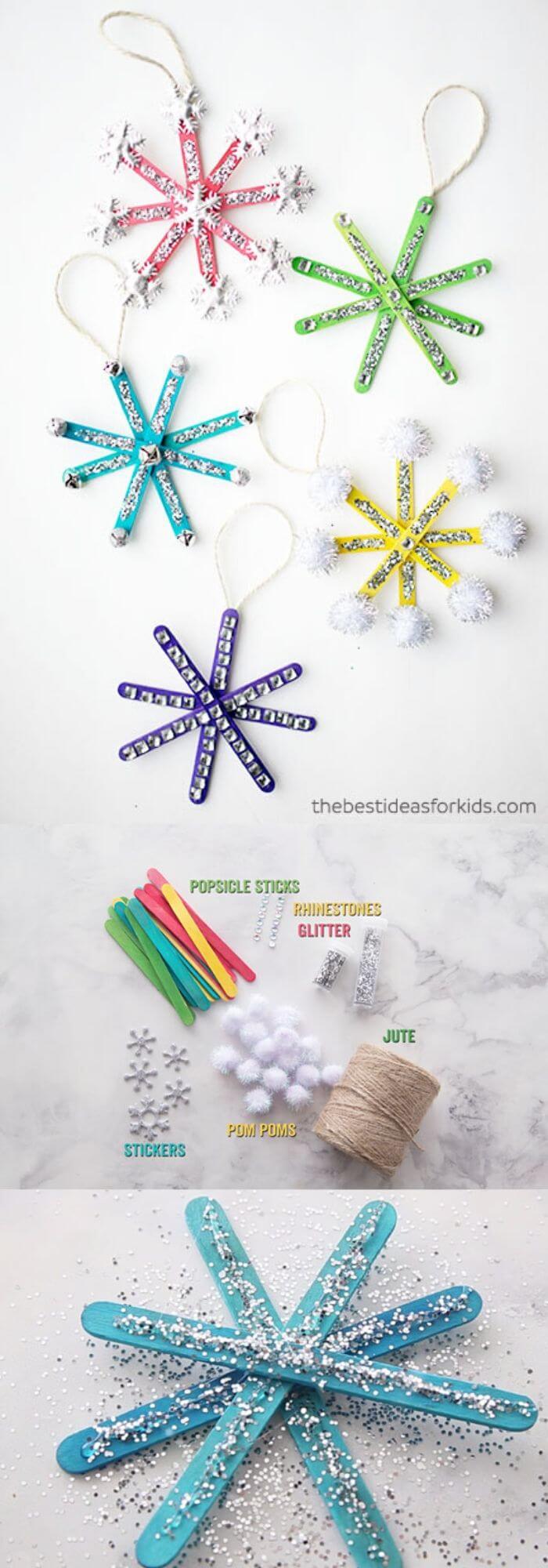 Popsicle Stick Snowflake Ornaments | Easy, Inexpensive, and Creative Christmas Crafts for Kids