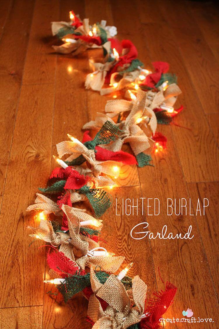 Light Burlap Garland | Christmas Door and Window Lighting Decorating Ideas