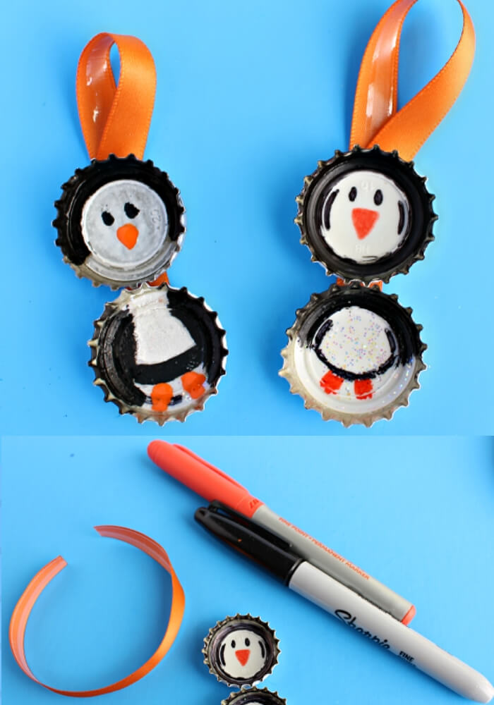 Bottle Cap Penguin Craft for Kids | Christmas Craft Ideas for Preschoolers