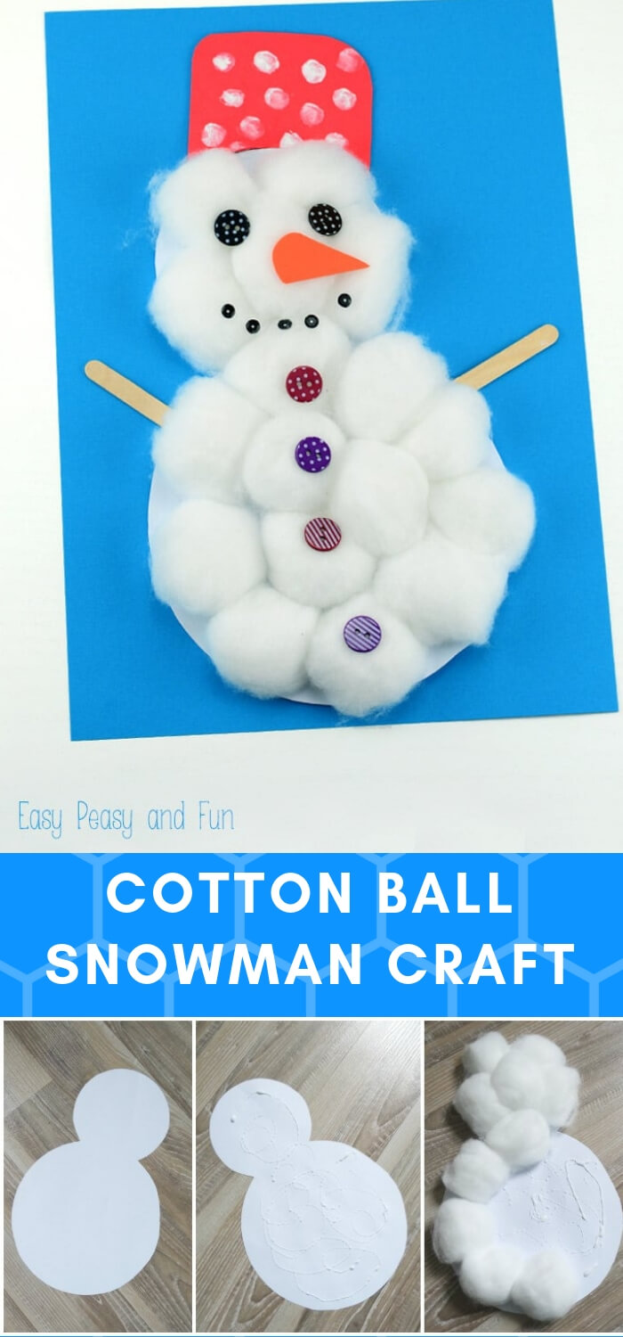 Cotton Ball Snowman | Christmas Craft Ideas for Preschoolers