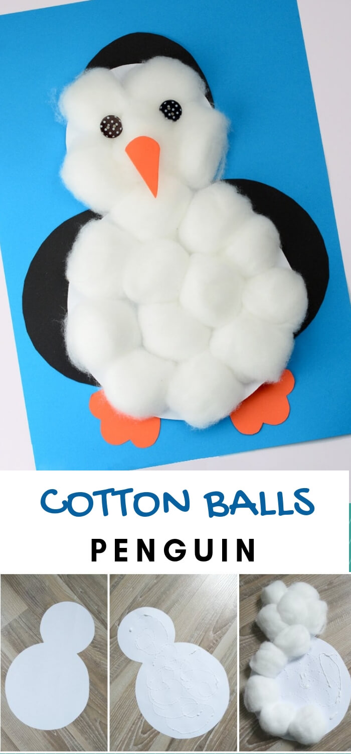 Cotton Balls Penguin Craft | Christmas Craft Ideas for Preschoolers