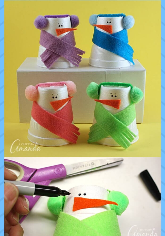 Foam Cup Snowmen | Christmas Craft Ideas for Preschoolers