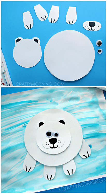 Paper Polar Bear on Ice Craft for Kids | Christmas Craft Ideas for Preschoolers
