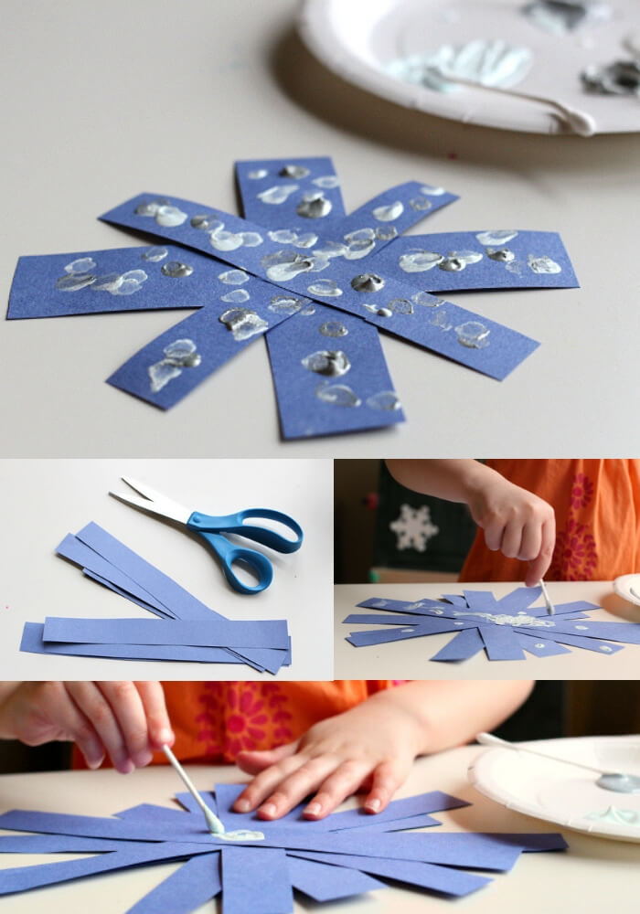 Q-tip painted snowflake crafts | Christmas Craft Ideas for Preschoolers