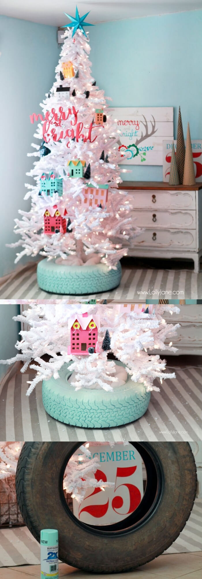 Recycled Tire Christmas Tree Base | Best Recycled Tire Christmas Decoration Ideas | FarmFoodFamily.com