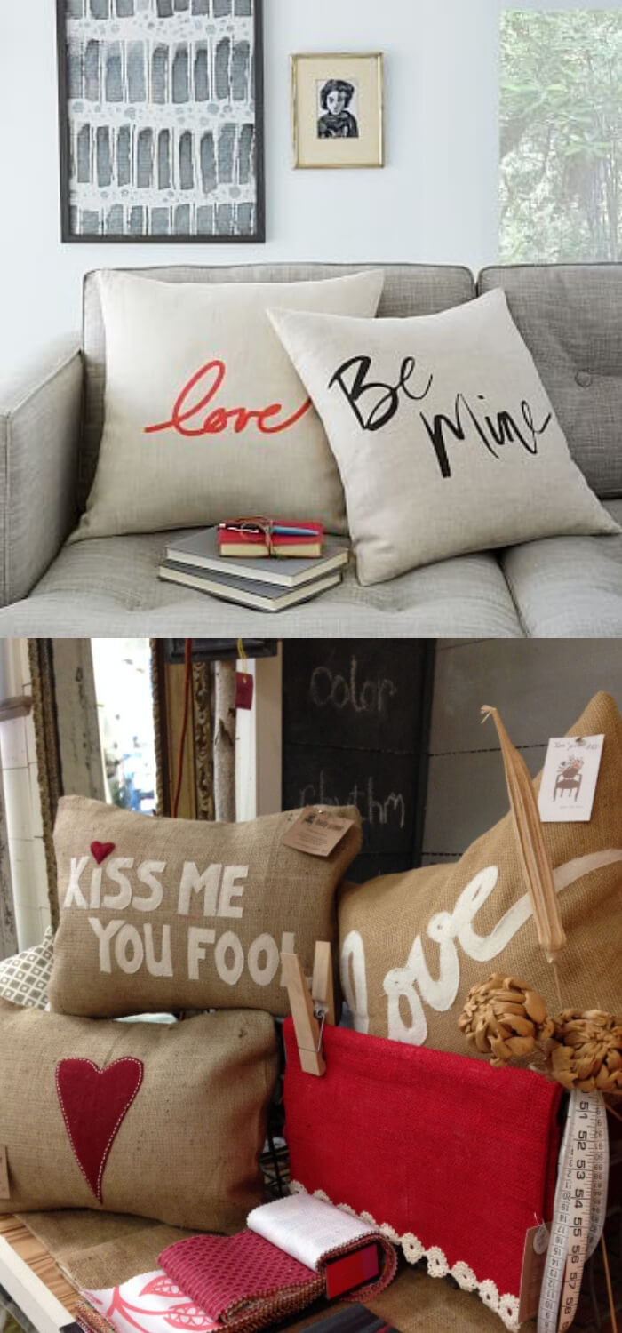 Pillows to spruce up your living room | Valentine's Day Decorating Ideas For Your Lovers | FarmFoodFamily.com