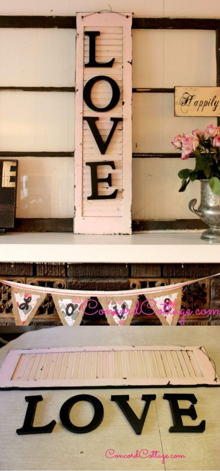 Old Shutter With LOVE | Valentine's Day Decorating Ideas For Your Lovers | FarmFoodFamily.com