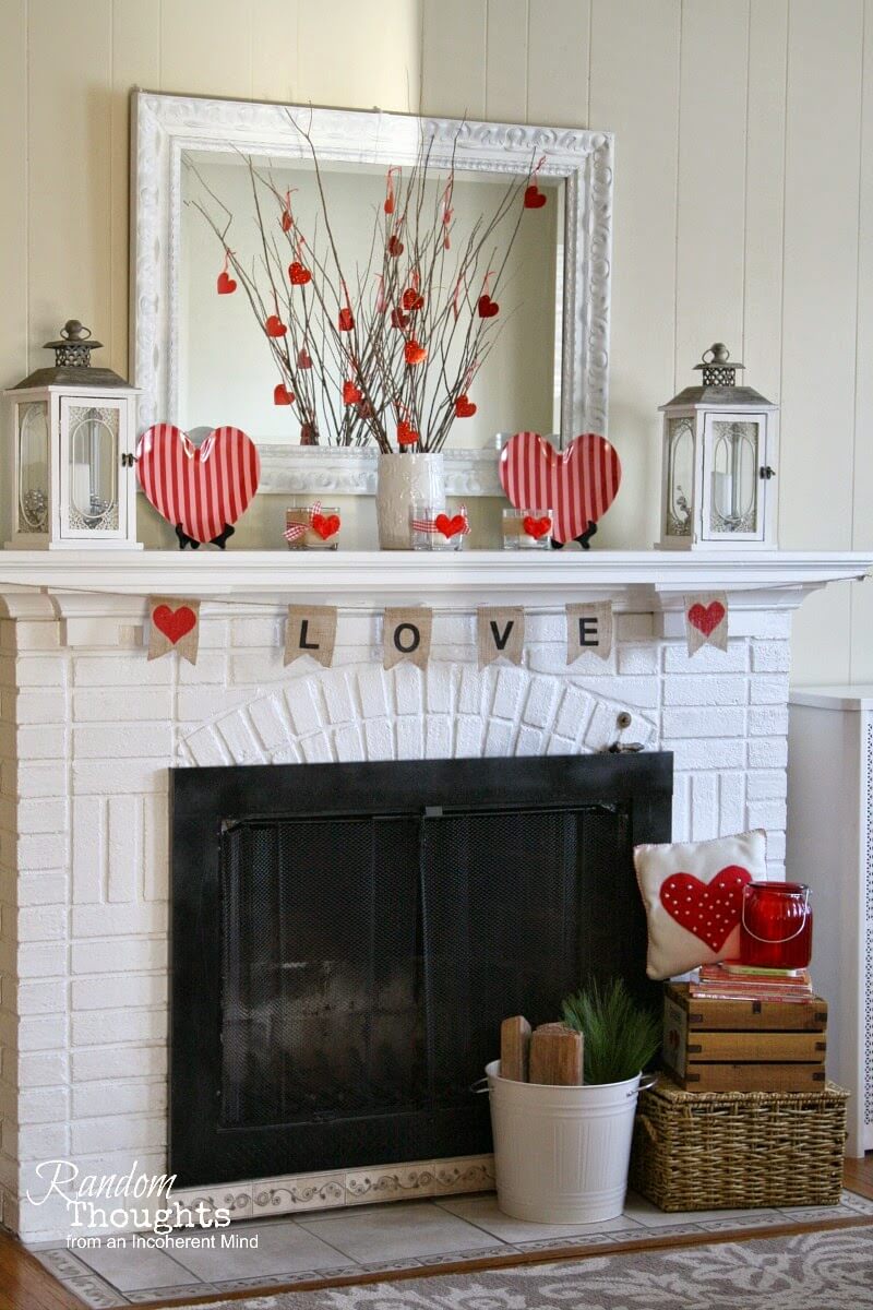 Valentine's Day Mantel | Valentine's Day Decorating Ideas For Your Lovers | FarmFoodFamily.com