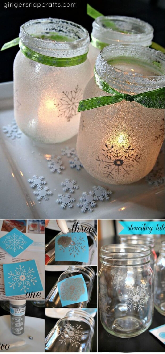White Christmas Mason Jar Luminaries | Christmas Spirit Jars Ideas | FarmFoodFamily.com