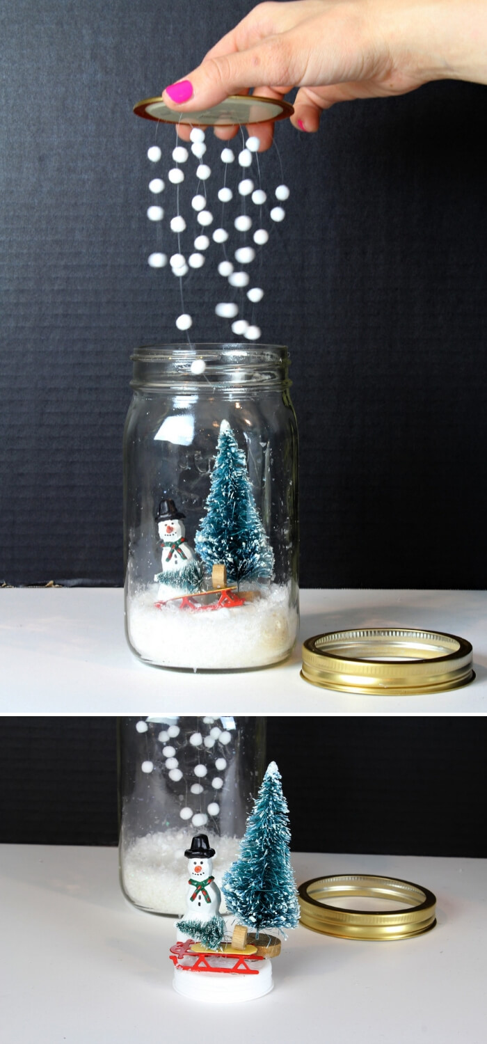 DIY Mason Jar Snowglobe | Christmas Spirit Jars Ideas | FarmFoodFamily.com