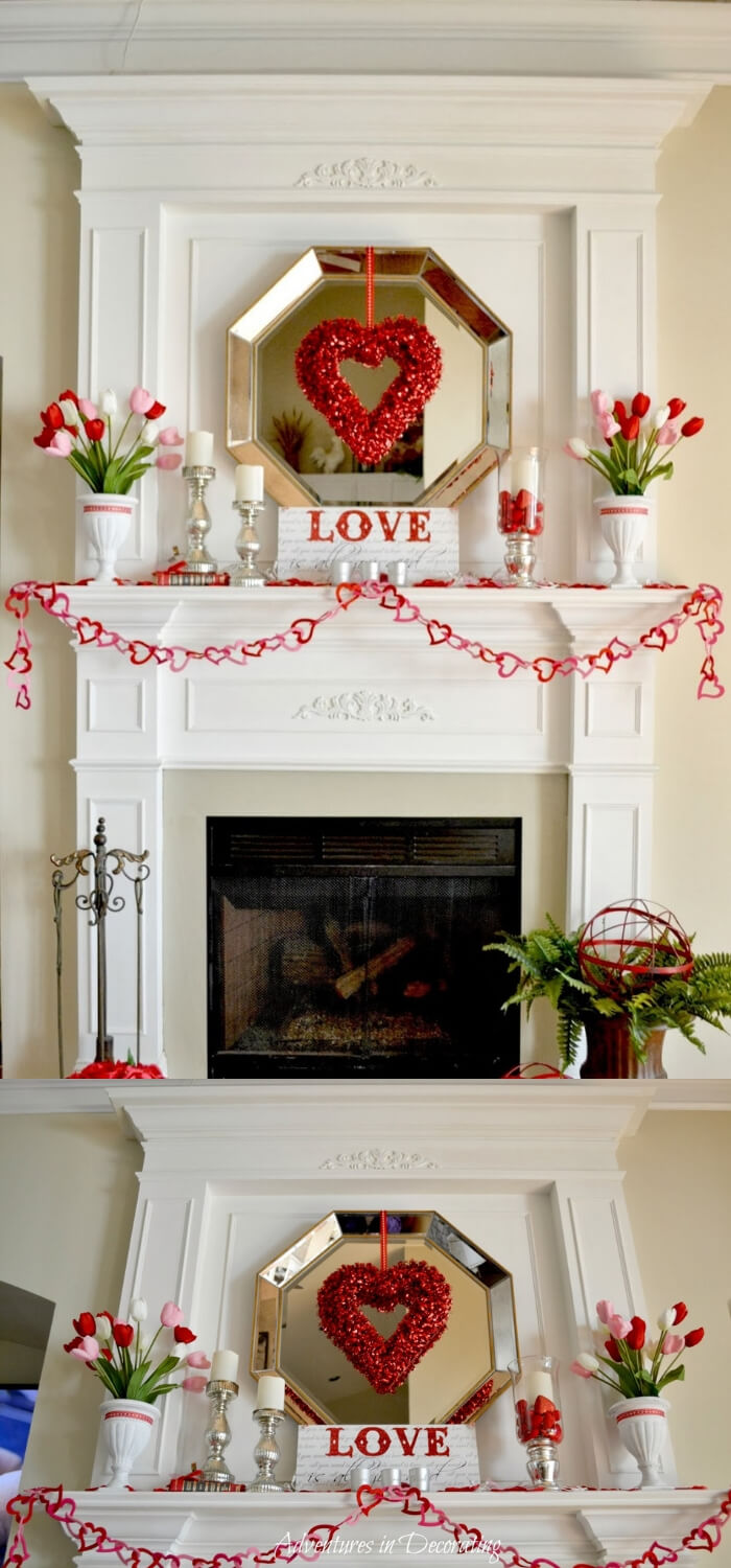 Valentine Mantel | Valentine's Day Decorating Ideas For Your Lovers | FarmFoodFamily.com