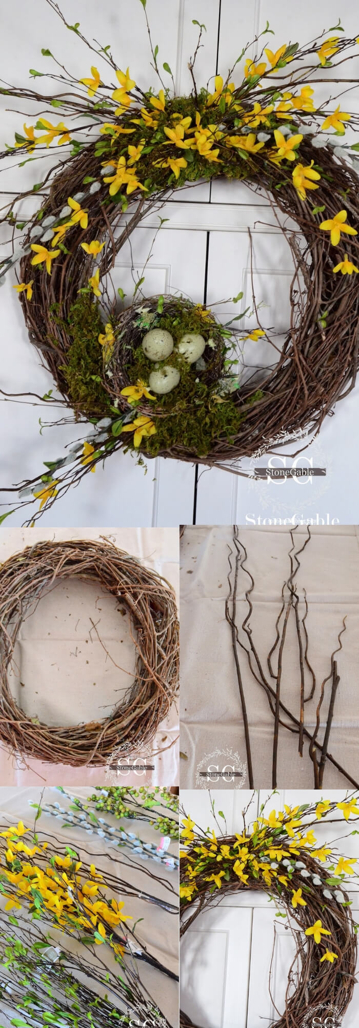 Easy and Simple DIY Spring Wreath Ideas | Forsythia Wreath