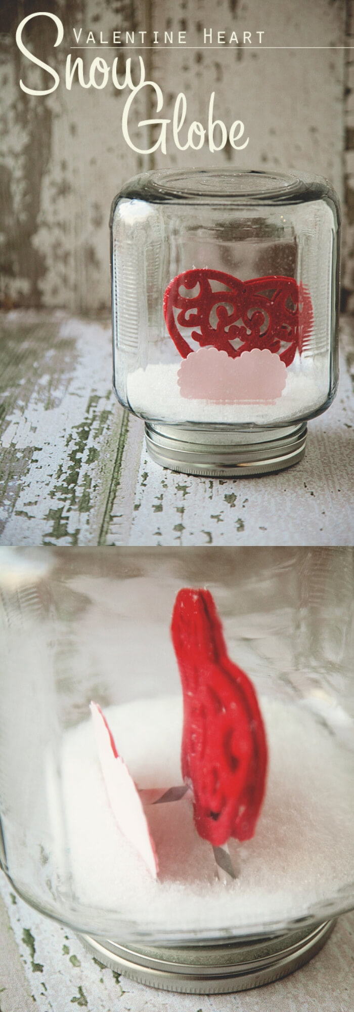 Valentine Snow Globe | DIY Mason Jar Gift Ideas For Valentine's Day | FarmFoodFamily.com