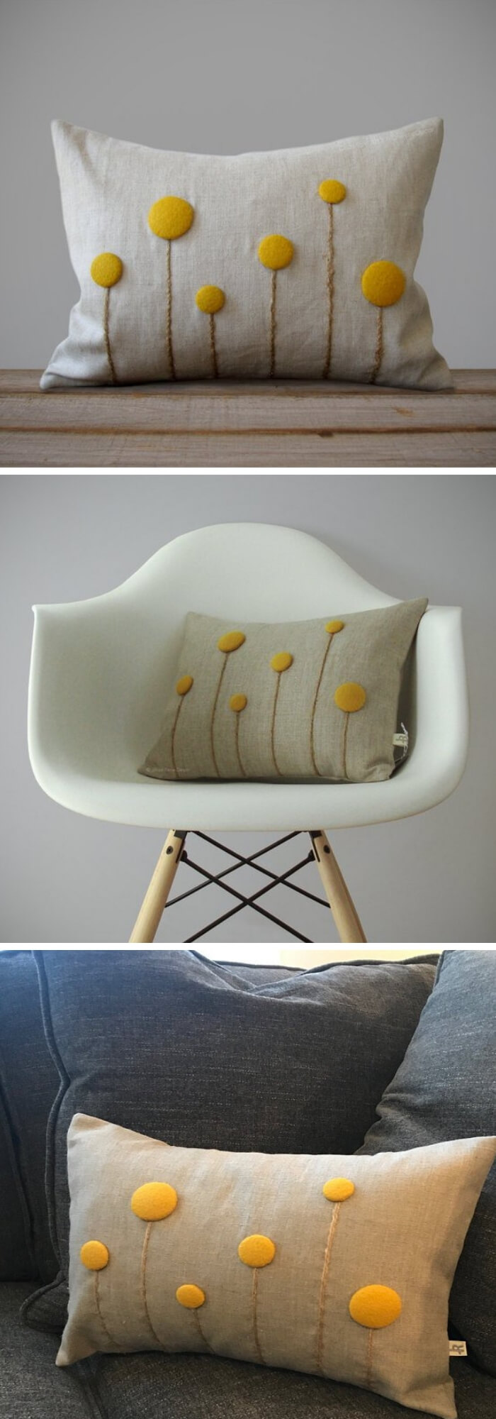 Home Decorating Ideas With Flowers: Yellow Billy Ball Flower Pillow in Natural Linen
