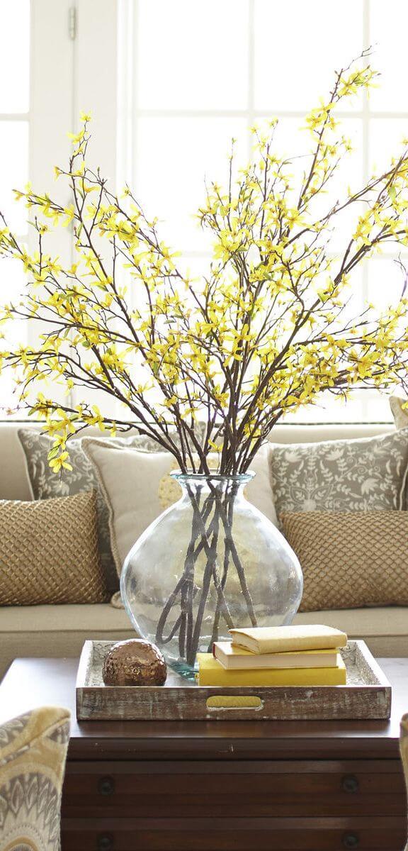 Quick Decorating Changes for Spring: Faux Forsythia Branch