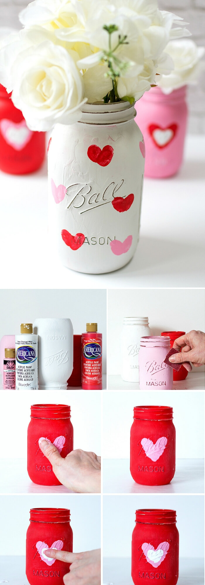 Valentine Kid Craft Thumbprint Heart Jars | DIY Mason Jar Gift Ideas For Valentine's Day | FarmFoodFamily.com