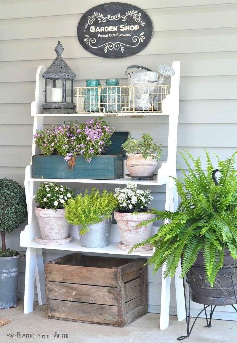 Garden shop: Fresh cut flowers with plant shelf | Best Spring Porch Sign Decor Ideas & Designs