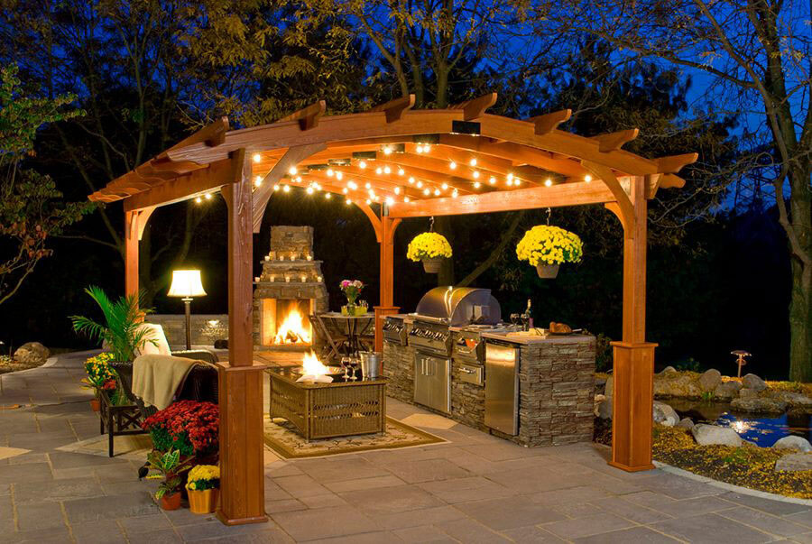 Open Kitchen Under a Canopy with Lighting | DIY Outdoor Kitchen Ideas (Cheap, Simple, Modern, and Country)