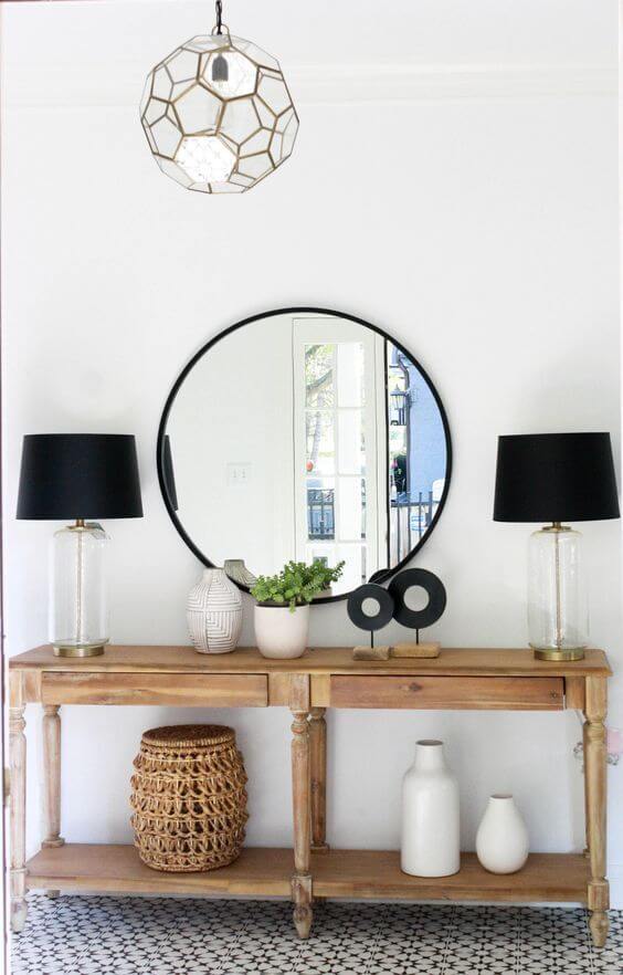 Round black mirror entryway | Best Entryway Mirror Decor Ideas