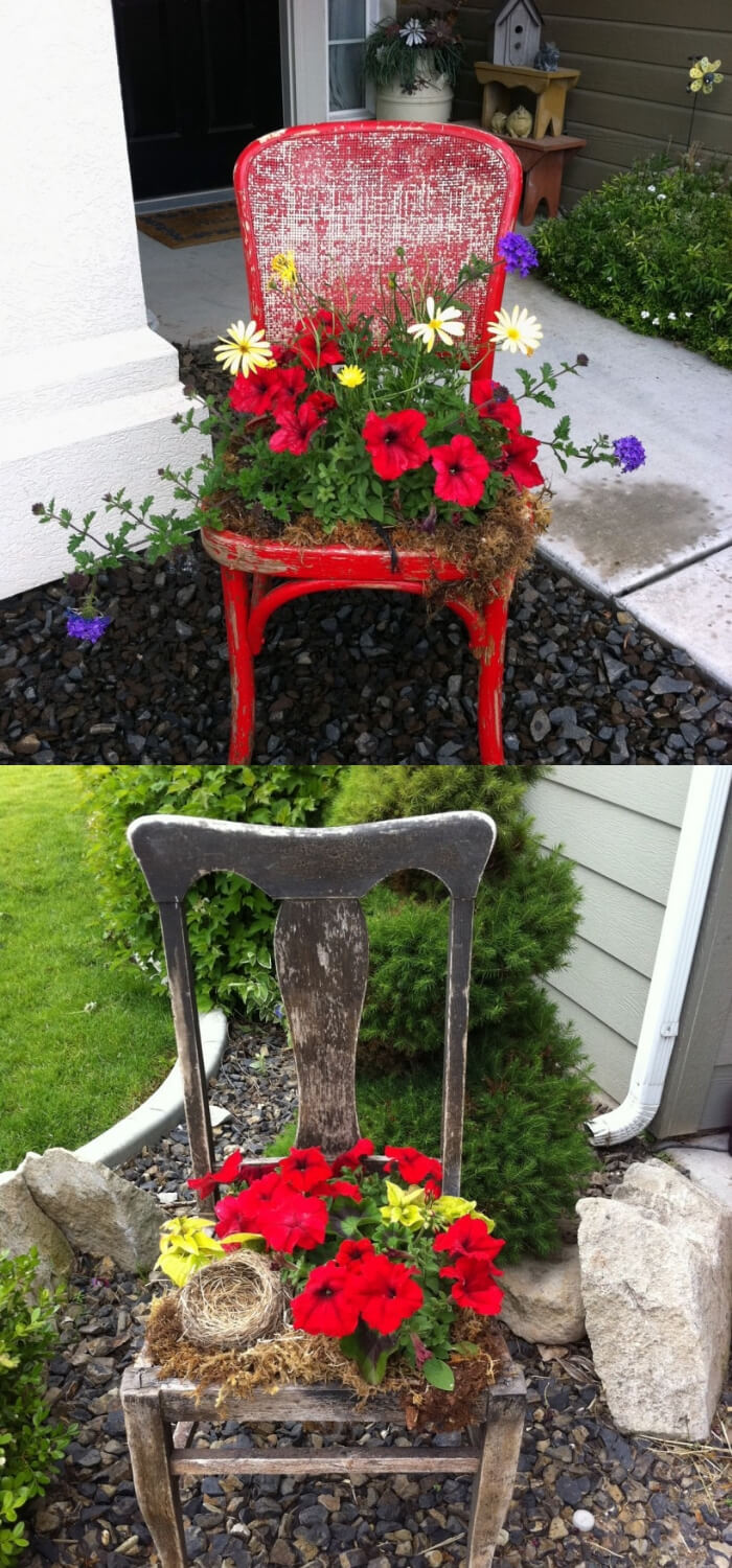 Flower Pots from Old Chair | DIY Spring Porch Decor Designs & Ideas