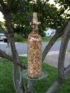 Recycled Wine Bottle Bird Feeder