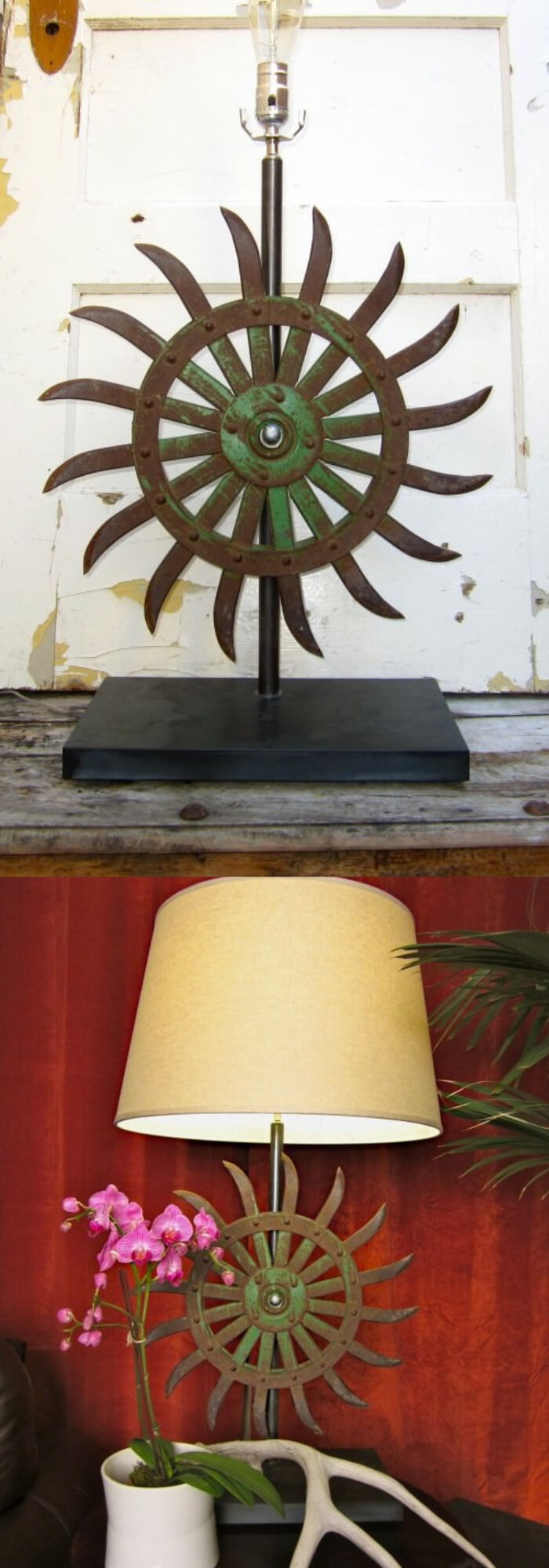 Vintage hoe blades into table lamps | Best DIY Repurposed Garden Tools Ideas | Garden Craft Ideas