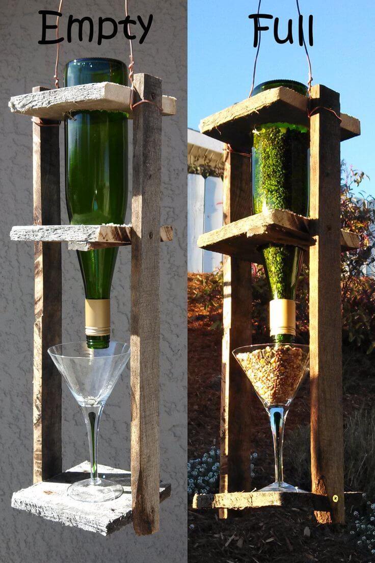 Wine bottle birdhouse