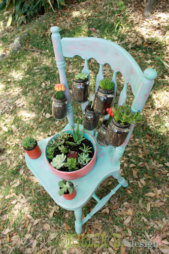 Mason Jars Chair Planter | Creative Upcycled DIY Chair Planter Ideas For Your Garden