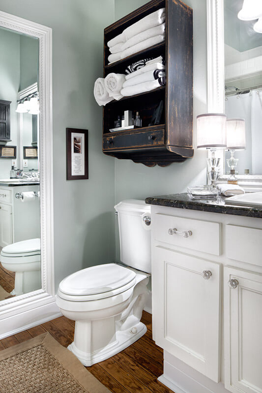 Dark brown cabinet | Best Over the Toilet Storage Ideas for Bathroom