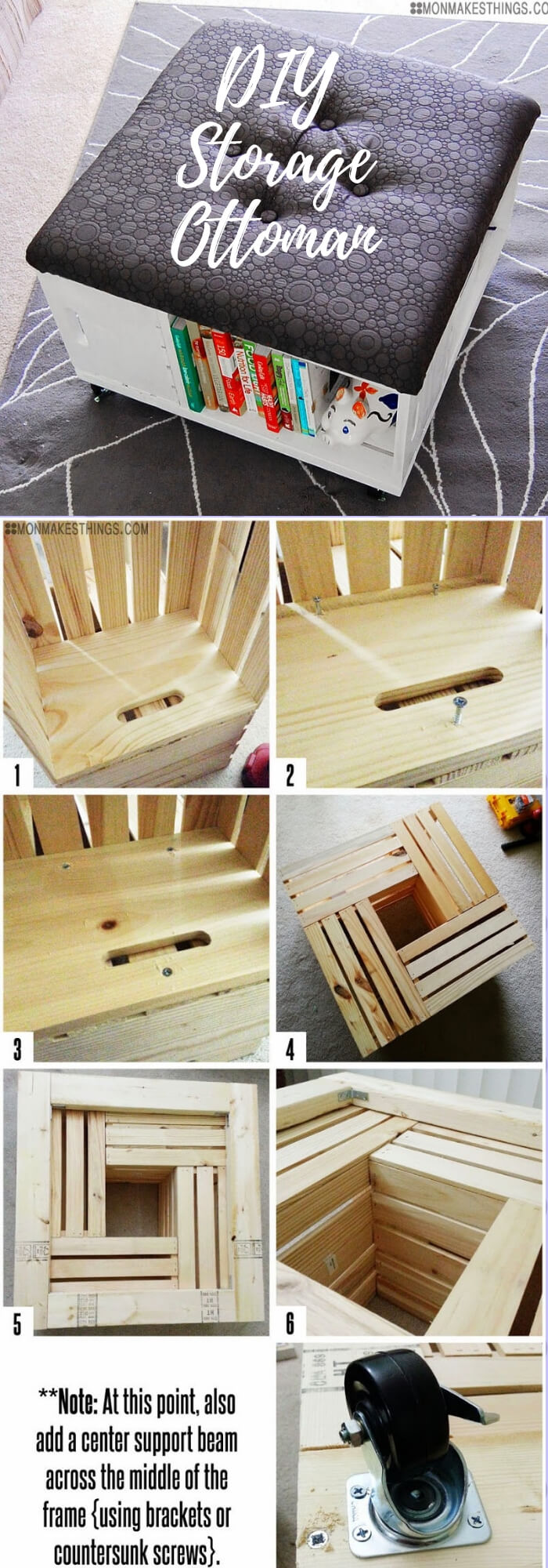 DIY Storage Ottoman | Best DIY Wood Crate Projects & Ideas