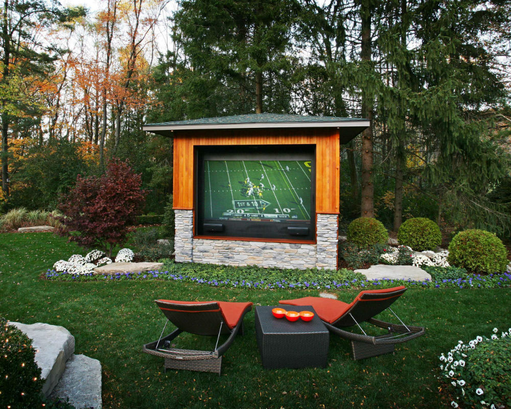 Arbor Backyard Pavilion ideas with tv screen